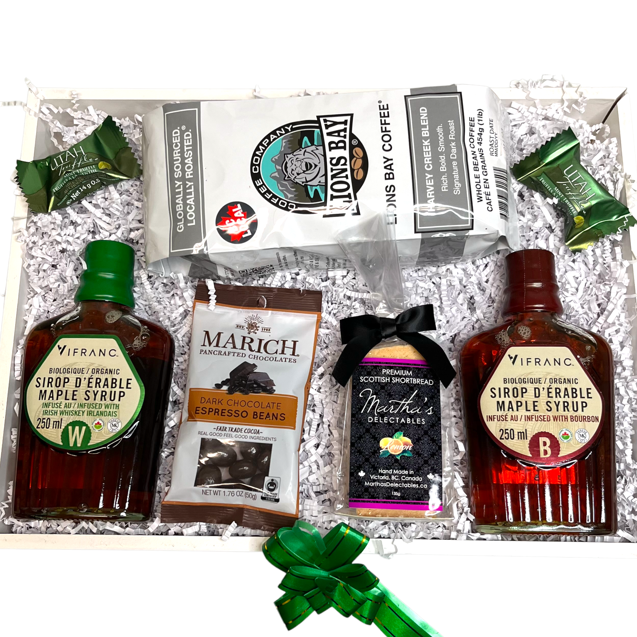 An assortment of items in a gift basket to convey appreciation